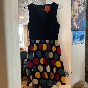 MODCLOTH Navy Polka Dot Sleeveless Fit Flare Dress